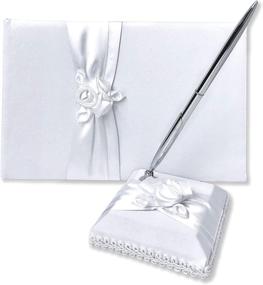 img 3 attached to 💍 Elegant Wedding Guest Book and Pen Set: White Satin Flower Design with Lined Pages for Sign-in - A Classic Touch Guestbook for the Perfect Wedding