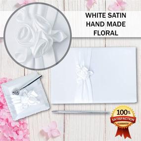 img 1 attached to 💍 Elegant Wedding Guest Book and Pen Set: White Satin Flower Design with Lined Pages for Sign-in - A Classic Touch Guestbook for the Perfect Wedding