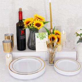 img 3 attached to 🍽️ WELLIFE 96 Pcs Gold Plastic Plates, Disposable Gold Silverware and Cups, Gold Dinnerware Set - Includes: 16 Dinner Plates (10.25"), 16 Salad Plates (7.5"), 16 Cutlery and Cups