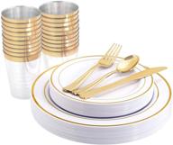 🍽️ wellife 96 pcs gold plastic plates, disposable gold silverware and cups, gold dinnerware set - includes: 16 dinner plates (10.25"), 16 salad plates (7.5"), 16 cutlery and cups логотип