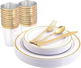 img 4 attached to 🍽️ WELLIFE 96 Pcs Gold Plastic Plates, Disposable Gold Silverware and Cups, Gold Dinnerware Set - Includes: 16 Dinner Plates (10.25"), 16 Salad Plates (7.5"), 16 Cutlery and Cups