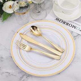 img 2 attached to 🍽️ WELLIFE 96 Pcs Gold Plastic Plates, Disposable Gold Silverware and Cups, Gold Dinnerware Set - Includes: 16 Dinner Plates (10.25"), 16 Salad Plates (7.5"), 16 Cutlery and Cups