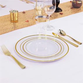 img 1 attached to 🍽️ WELLIFE 96 Pcs Gold Plastic Plates, Disposable Gold Silverware and Cups, Gold Dinnerware Set - Includes: 16 Dinner Plates (10.25"), 16 Salad Plates (7.5"), 16 Cutlery and Cups