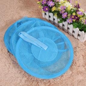 img 2 attached to Hanging Mesh Space Saver Bags Organizer - 3 Compartments Toy Storage Basket for Kids Room Organization - Blue Mesh Hanging Bag