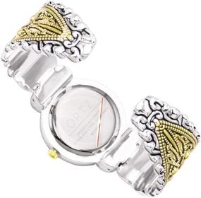 img 3 attached to 🌹 Stylish Women's Two Tone Bangle Cuff Bracelet Watch for Large Wrists – Rosemarie Collections with Intricate Detail and Elegant Concho Design