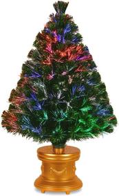 img 4 attached to 3 ft National Tree Company Pre-lit Artificial Christmas Tree - Flocked with Mixed Decorations, Multi-Color LED Lights, and Fiber Optic Evergreen Firework Design