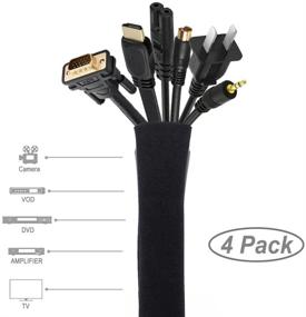 img 3 attached to 💪 Organize Your Cords with the JOTO Cable Management Sleeve 4-Pack - Flexible, Zipper Closure, Ideal for Home Entertainment Setup - Black