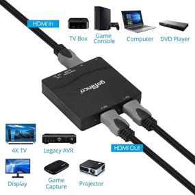 img 1 attached to Разветвитель HDMI gofanco Compact 4K 60 Гц HDR - 4K @60 Гц 4:4:4, 18 Гбит/с, масштабирование с 4К до 1080р, поддержка HDR10, Dolby Vision, HDMI 2.0a, HDCP 2.2, 3D, 2 порта, 1 вход 2 выхода (Splitter2P-HD20)