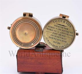 img 1 attached to 🧭 Personalized Engraved Brass Compass - Ideal Nautical Gift for Son from Parents with Leather Case