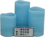 🕯️ premium blue led candles gift set of 3 - realistic pillar candles with remote and timer - battery operated, 3"dia x 4.5", 5", 6" tall - ocean scent - ideal for home decor, wedding, gift, wine bar logo