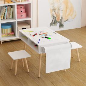 img 3 attached to Vantiorango 2-in-1 Kids Craft Table and Chair Set with Storage, Paper Roll Holder & Stools – Double-Sided Building Block Table for Toddlers, Boys and Girls, in White