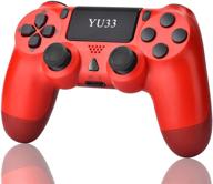 🎮 yu33 red wireless controller for playstation 4 with charging cable, rainbow caps, dual motors, touchpad, and stereo headset jack logo