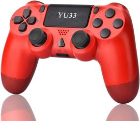 img 4 attached to 🎮 Беспроводной контроллер YU33 Red для PlayStation 4 с кабелем для заряда, радужными крышками, двумя вибромоторами, тачпадом и гнездом для стереонаушников.