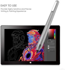 img 1 attached to 🖊️ Premium Silver Active Stylus Pen for HP Pavilion x360 11m-ad0, 14M-ba0, 14-cd0, 15-br0; HP Envy x360 15-bp0, 15-bq0, 15-cn0; HP Spectre x360 13-ac0xx, 15-blxxx; HP X2 12-e0xx, 12g0xx - Includes AAAA Battery & Nibs