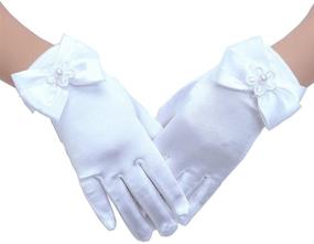 img 2 attached to Великолепные атласные перчатки для особых случаев, свадеб и вечеринок - Короткие перчатки для официальных детских платьев для конкурсов от Tandi Girls.