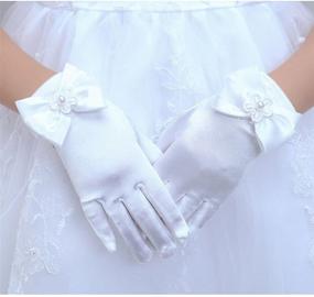 img 1 attached to Великолепные атласные перчатки для особых случаев, свадеб и вечеринок - Короткие перчатки для официальных детских платьев для конкурсов от Tandi Girls.
