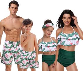 img 3 attached to 👙 High Waisted Bikini Bathing Suits for Women and Girls - Family Matching Swimsuits Set - Swim Trunks for Men and Boys with Pockets