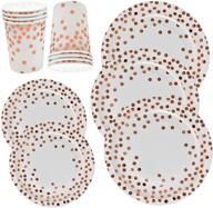 🌹 150-piece rose gold disposable paper party set with gold foil dot – includes 50 dinner plates, 50 dessert plates, and 50 cups – ideal for birthday, wedding, bridal shower, holiday dinnerware supplies logo