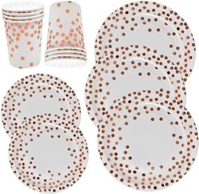 img 4 attached to 🌹 150-Piece Rose Gold Disposable Paper Party Set with Gold Foil Dot – Includes 50 Dinner Plates, 50 Dessert Plates, and 50 Cups – Ideal for Birthday, Wedding, Bridal Shower, Holiday Dinnerware Supplies