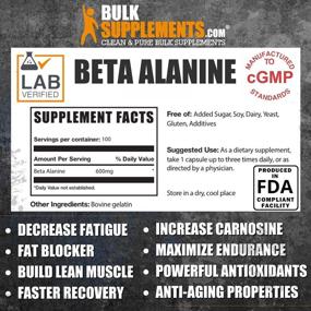 img 3 attached to BulkSupplements.com Beta Alanine: Unflavored Pre Workout Pills for Vegan Workout Recovery - 100 Gelatin Capsules, 100 Servings