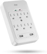 🔌 kmc 6-outlet surge protector with 2 usb ports: reliable 980 joules, 3.4a usb output in elegant white logo