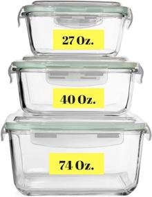 img 4 attached to 🍱 6-Piece Set of Extra Large Glass Food Storage Containers with Airtight Lid – Microwave, Oven, Freezer & Dishwasher Safe – BPA/PVC Free – X-Large, Large, and Medium Sizes – Reusable Square Container kit