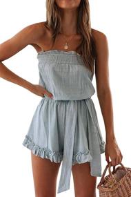 img 4 attached to Stylish Women's Summer Linen Ruffles Boho Casual Tube Playsuits Short Jumpsuit Rompers by R.Vivimos: The Perfect Outfit for the Season
