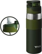 🍃 tkk stainless steel water bottle 20oz / 600ml – double wall vacuum insulated with straw and handle – ideal for school, office, gym, hiking, travel – green logo