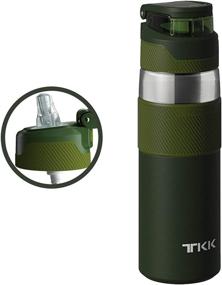 img 4 attached to 🍃 TKK Stainless Steel Water Bottle 20oz / 600ml – Double Wall Vacuum Insulated with Straw and Handle – Ideal for School, Office, Gym, Hiking, Travel – Green