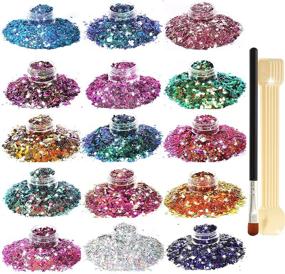 img 4 attached to 💫 Sparkling Holographic Chunky Cosmetic Chameleon Sequins - Glitter SUPGIFT - Perfect for Makeup, Body, Hair, Nail Art, Slime Craft, Resin - Includes Brush and 5 Spoons - 15 Colors, 130g