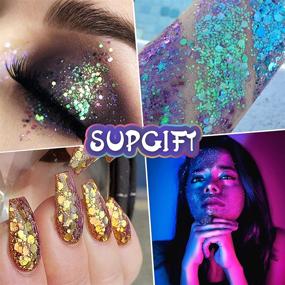 img 3 attached to 💫 Sparkling Holographic Chunky Cosmetic Chameleon Sequins - Glitter SUPGIFT - Perfect for Makeup, Body, Hair, Nail Art, Slime Craft, Resin - Includes Brush and 5 Spoons - 15 Colors, 130g