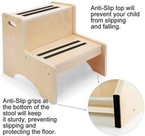 img 1 attached to HAJACK Детская ступенька, Двухступенчатая деревянная детская стуле + Бонусные противоскользящие коврики и ручки безопасности, Стул с туалетом и кухнями для домашнего использования (Натуральный)