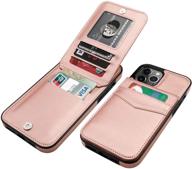 📱 kihuwey iphone 12 pro max case wallet - credit card holder, premium leather, magnetic clasp, kickstand, heavy duty protective cover - 6.7 inch(rose gold) logo