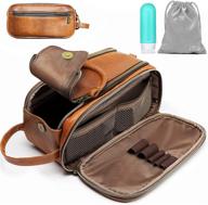 durable pu leather toiletry bag for men and women - convenient dopp kit for travel. spacious bathroom and cosmetic organizer by qs usa (medium, brown) logo