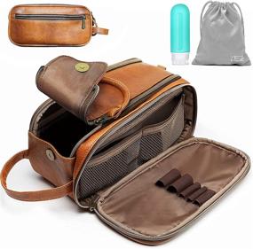 img 4 attached to Durable PU Leather Toiletry Bag for Men and Women - Convenient Dopp Kit For Travel. Spacious Bathroom and Cosmetic Organizer by QS USA (Medium, Brown)