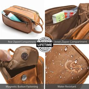 img 3 attached to Durable PU Leather Toiletry Bag for Men and Women - Convenient Dopp Kit For Travel. Spacious Bathroom and Cosmetic Organizer by QS USA (Medium, Brown)