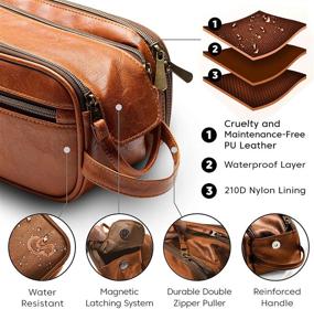 img 2 attached to Durable PU Leather Toiletry Bag for Men and Women - Convenient Dopp Kit For Travel. Spacious Bathroom and Cosmetic Organizer by QS USA (Medium, Brown)
