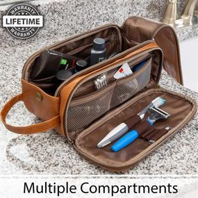 img 1 attached to Durable PU Leather Toiletry Bag for Men and Women - Convenient Dopp Kit For Travel. Spacious Bathroom and Cosmetic Organizer by QS USA (Medium, Brown)