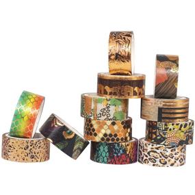 img 1 attached to 🐾 YUBX Wild Animals Washi Tape Set - 12 Rolls with Gold Foil Print for Arts, DIY Crafts, Bullet Journals, Planners, Scrapbooking, Wrapping - Decorative Masking Tapes