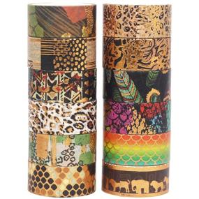 img 3 attached to 🐾 YUBX Wild Animals Washi Tape Set - 12 Rolls with Gold Foil Print for Arts, DIY Crafts, Bullet Journals, Planners, Scrapbooking, Wrapping - Decorative Masking Tapes