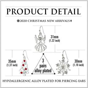 img 2 attached to 🎄 RareLove Christmas Angel Snowflake CZ Crystal Rhinestone Dangle Earrings Set of 3 - Silver Plated Alloy Holiday Jewelry for Women and Girls