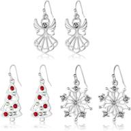 🎄 rarelove christmas angel snowflake cz crystal rhinestone dangle earrings set of 3 - silver plated alloy holiday jewelry for women and girls logo