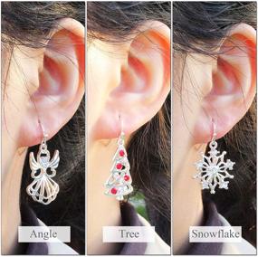 img 1 attached to 🎄 RareLove Christmas Angel Snowflake CZ Crystal Rhinestone Dangle Earrings Set of 3 - Silver Plated Alloy Holiday Jewelry for Women and Girls