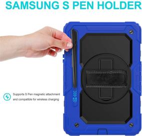 img 2 attached to 📱 2020 Samsung Galaxy Tab S7 5G 11 SM-T870/T875/T878 Case – 360° Rotating Hand Strap & Kickstand, Full Body Protection, 9H Tempered Glass Screen Protector, S Pen Holder (Blue+Black)