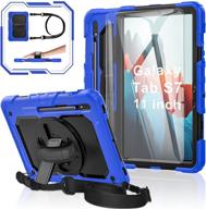 📱 2020 samsung galaxy tab s7 5g 11 sm-t870/t875/t878 case – 360° rotating hand strap & kickstand, full body protection, 9h tempered glass screen protector, s pen holder (blue+black) logo