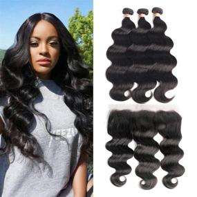 img 4 attached to Luxurious Brazilian Virgin 3 Bundle with Frontal Body Wave Hair Extensions - Natural Color 18 20 22 + 18 Lace Frontal Closure