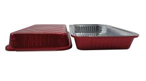 img 1 attached to KitchenDance Disposable Colored Aluminum 4 Pound Oblong Pans With Plastic Dome Lid 52180P (Red