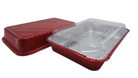img 4 attached to KitchenDance Disposable Colored Aluminum 4 Pound Oblong Pans With Plastic Dome Lid 52180P (Red