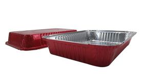 img 3 attached to KitchenDance Disposable Colored Aluminum 4 Pound Oblong Pans With Plastic Dome Lid 52180P (Red