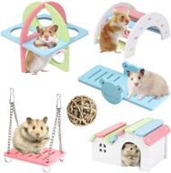 lenpestia 6-piece set: pet sports toys, dwarf hamsters house, gerbil hideout rainbow bridge, seagrass ball, swing & seesaw - syrian hamster diy cage accessories for small animal habitat логотип